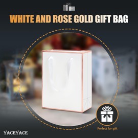 YACEYACE White Gift Bags Bulk, 10Pcs Luxury White Gift Bags with Ribbon Handles, Elegant Medium Gift Bags-Rose Gold Frame, Goodie Bags, Favor Bags