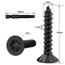 Pack of 50 M3 x 10 Countersunk Screws Wood Screws Torx Stainless Steel A2 V2A Black Oxide Full Thread with Screwdriver Bit