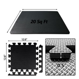 MAXTBEE 0.5in Thick Interlocking Gym Floor Mats (20 Sq Ft), 20 Tiles High Density EVA Foam Gym Flooring for Home Gym, Weightlifting, Kids Play Area, Non-Slip, Free Splicing.