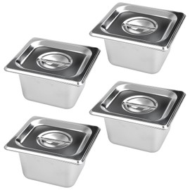YAYODS YAYODS 4PCS Stainless Steel Gastronorm Pan 1/6 with Lid, Quarter Stainless Steel Food Containers Pot Pan, 100mm Deep, Silver