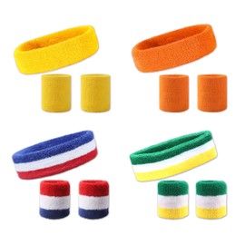 12Pcs Sweatband Set, 4Pcs Sports Headband and 8Pcs Wristbands for Men Women, Neon Sweatbands Set Sports Headband Wristband Set Striped Sweat Bands for Gym Tennis Basketball Running