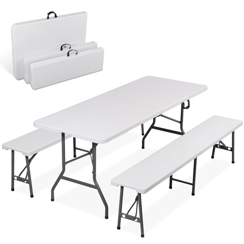 SEGAWE Folding Table Set w/2 Benches 6FT Camping Picnic Table