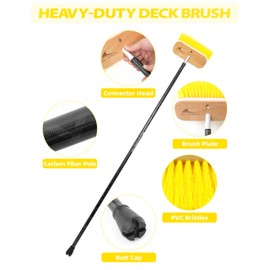 BLUEWING 4ft Heavy Duty Deck Brush with Carbon Fiber Long Handle and Medium Bristle Scrubbing Washing Brush Outdoor Boat Cleaning Brushing Tools Yellow