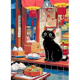 Lucky Puzzles - Rompecabezas de 1000 piezas para adultos, diseño de gato caprichoso y suma tenue | Regalo único para amantes de los rompecabezas y amantes de la comida