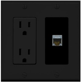 RiteAV - 15 Amp Power Outlet and 1 Port Shielded Cat6 Ethernet Decorative Type Wall Plate - Black