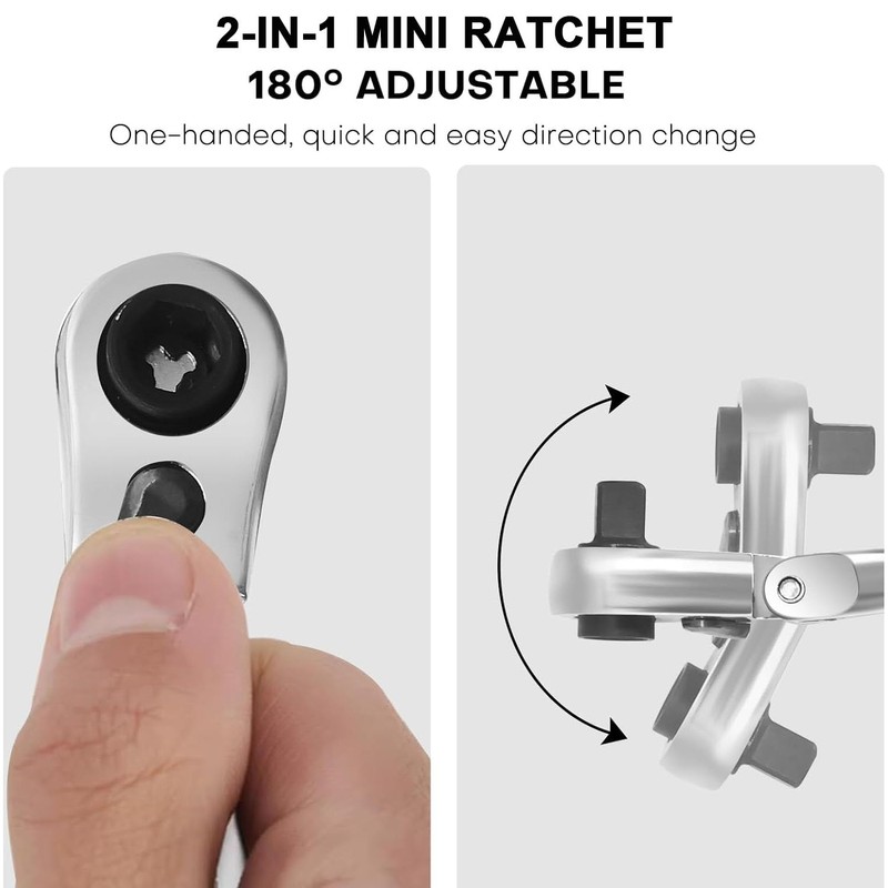 Gasea Mini Ratchet Wrench, 2 in 1 180° Rotating Flex