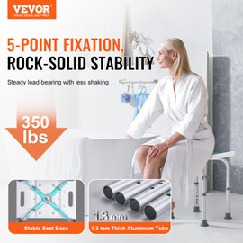 VEVOR Shower Chair, Adjustable Height Shower Stool, Shower Seat for Inside Shower or Tub, Non-Slip Bench Bathtub Stool Seat for Elderly Disabled Handicap, 350 LBS Capacity