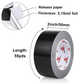 BOMEI PACK Black Aluminum Tape, 2 Inch x 165 Feet, Black Foil Tape for HVAC, Air Ducts, Pipe, Metal Repair, Waterproof