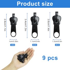 9 Pcs Zipper Repair Kit, Instant Rescue Fix Zippers Compatible with #3#5#8 Luggage, Backpacks, Jackets Zippers, Removable Zip Sliders for The Elderly and Those with Arthritis (Black)