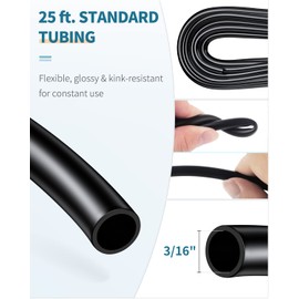 Pawfly Aquarium 25 Feet Black Airline Tubing Standard Air Pump Accessories Set with Air Stone Cylinders Connectors Suction Cups and Check Valves for Fish Tank Aeration Setup