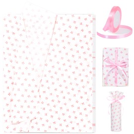 Pink Bow Tissue Paper 20 Large Sheets with Ribbon Pink Tissue Paper for Gift Bags Pink Bow Knot Wrapping Paper Decorative Art Paper DIY Craft for Wedding,Birthday,Baby Shower - 20" x 28"