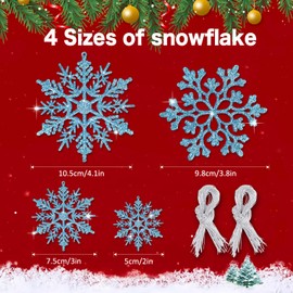 46Pcs Plastic Snowflake Ornament Christmas Glitter Snowflake Hanging Christmas Tree Decorations with Silver Rope for Winter Decorations Tree Window Door Accessories (Blue)