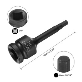 sourcing map 6mm Hex Impact Bit Socket H6 1/2" CR-MO Steel Phosphate Black Impact Drive Hex Bit Sockets Lengthen Hex Screwdriver Socket Adapter for Auto Mechanics Work Repair Maintain