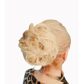 Messy Bun Clip for Women Girls Hair, Tousled Up Do Hair Piece Buns, Synthetic Clip In Hair Pieces, Ponytail Claw Clip Fake Messy Bun Scrunchie, Blonde, Brown (Lightest Warm Blonde)