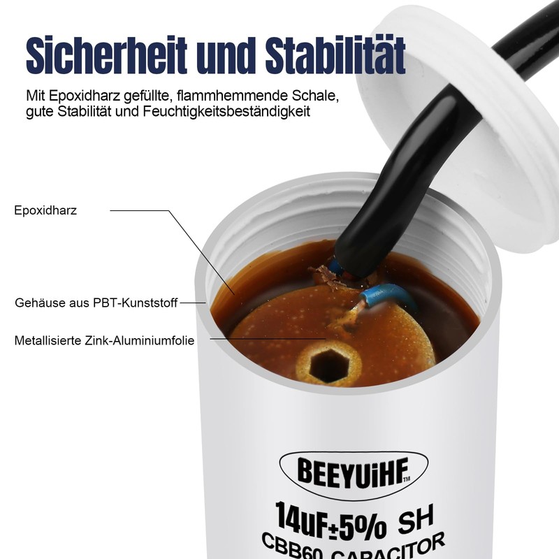 BEEYUIHF CBB60 Motor Capacitor 10µF 450V Capacitor 50/60Hz Starting Capacitor