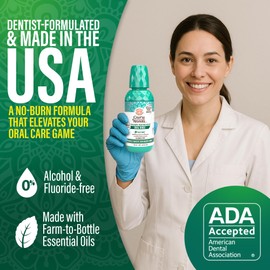 GuruNanda Fresh Breath Mouthwash, ADA-Accepted, Alcohol & Fluoride-Free, Sodium Chlorite, Essential Oils & Vitamins, 12-Hrs Fresh Breath, Wild Mint, 16 oz