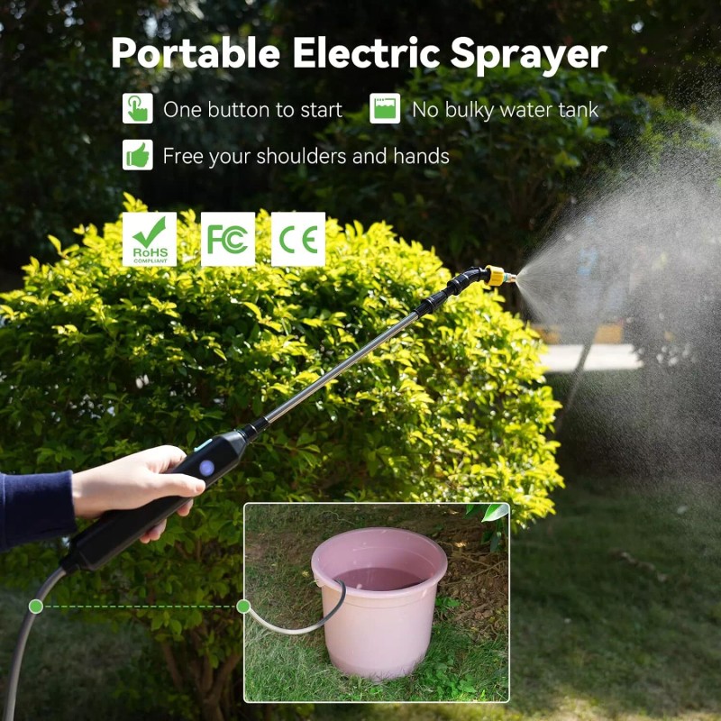 TOOVEM Electric Garden Sprayer Battery Powered Watering Wand w/ 10ft