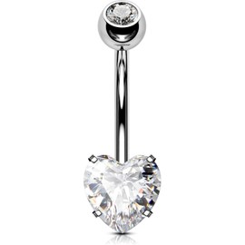 OUFER 14G Belly Button Piercing Titanium Heart Piercing Long Short CZ Gemstone Balls Belly Button Piercing Navel Bars Silver 1.6 mm Navel Ring Woman Gift Jewellery, ['Titanium, Silver]