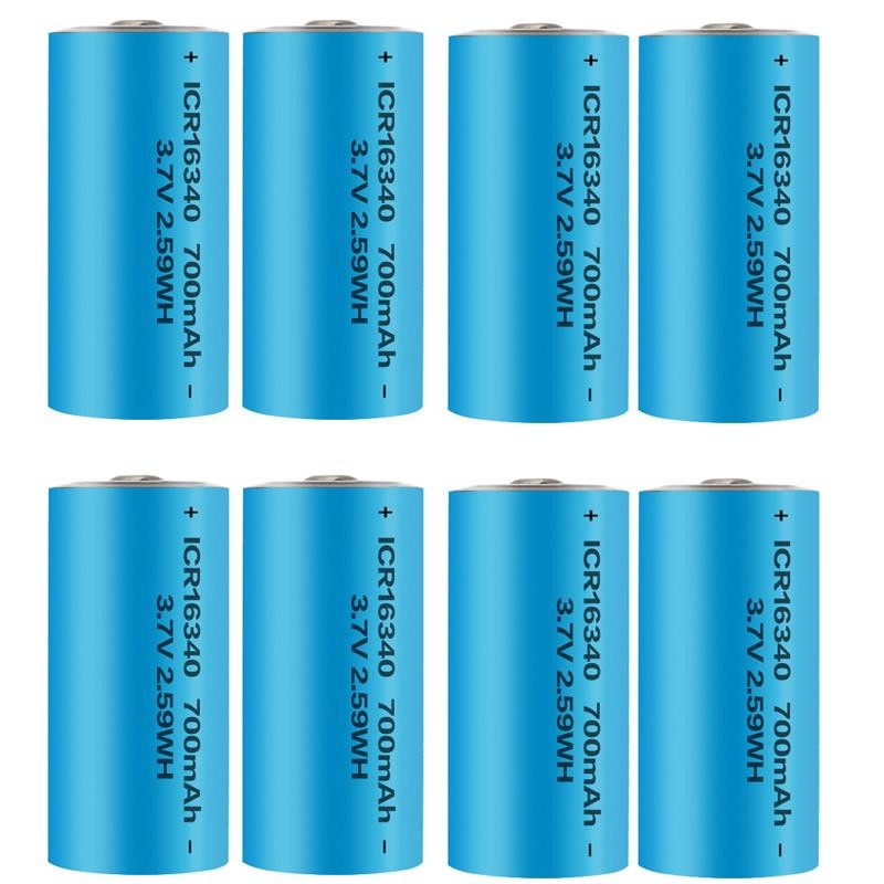 (8 PCS) 16340 Battery CR123A 700mAh Rechargeable Lithium Battery 3.7