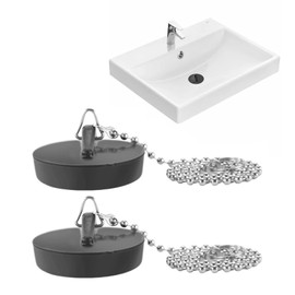 Pack of 2 Universal Sink Plug for Sink Plug Bath with Chain, Plug Sink Plug, Drain Plug, Kitchen Sink Stopper, Rubber Sink Plug 40 mm, Bath Plug