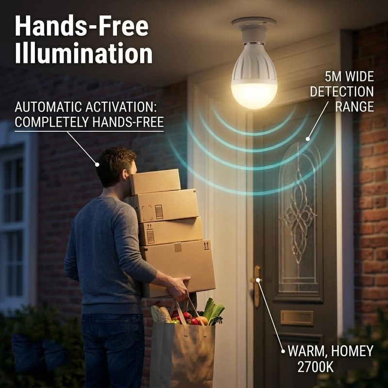 KarlunKoy Radar Motion Sensor Light Bulb, 9W 2700K Warm White,