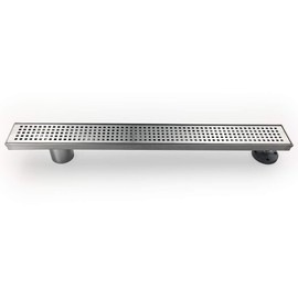 Neodrain 36-Inch Offset Side Outlet Linear Shower Drain with Quadrato Pattern Grate Cover, Brushed 304 Stainless Steel Rectangle Shower Floor Drain, with Leveling Foot, Hair Strainer catcher