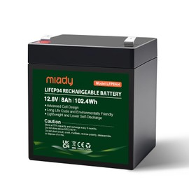 Miady 12V 8Ah Lithium LiFePO4 Battery, Deep Cycle 3000+ Rechargeable Battery For Small UPS, Fish Finder, Power Wheels, Scooters, Solar-Power, Built-in 8A BMS