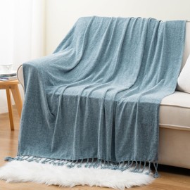 BATTILO HOME Chenille Throw Blanket for Couch, Soft Warm Cozy Knitted Throw Blanket with Tassels, Lightweight Chenille Knit Throw Blanket Suitable All Season (Bluish Grey)