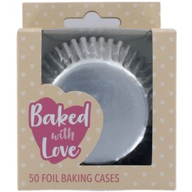 Baked with Love Silver Foil Baking Cases, Foil Baking Cups, Greaseproof Cupcake Cases, Silver - Pack of 50, (0650171)