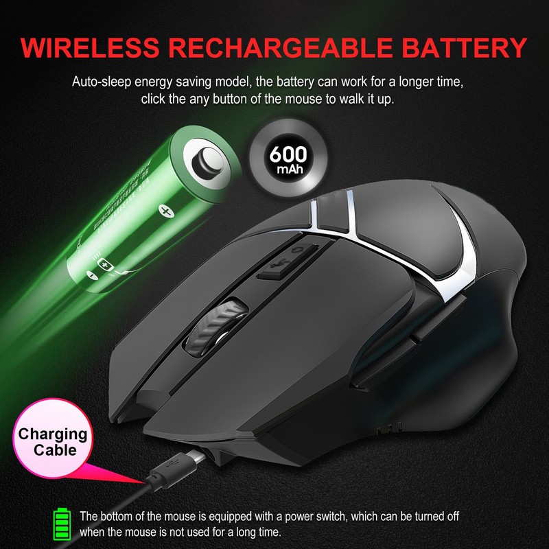 HXSJ Wireless Mouse 2.4G Rechargeable Gaming Backlit PC Laptop Desktop