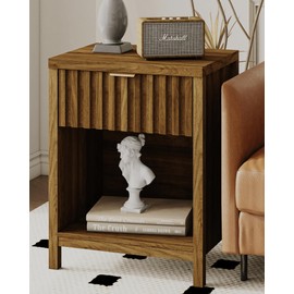 Veegle Night Stand,Night Stand with Storage Drawer and Open Wood Shelf,Walnut Brown