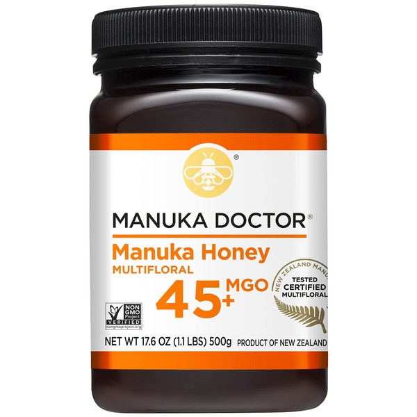 MANUKA DOCTOR - MGO 45+ Manuka Honey Multifloral, 100% Pure New Zealand Honey. Certified. Guaranteed. Non-GMO (17.6oz)