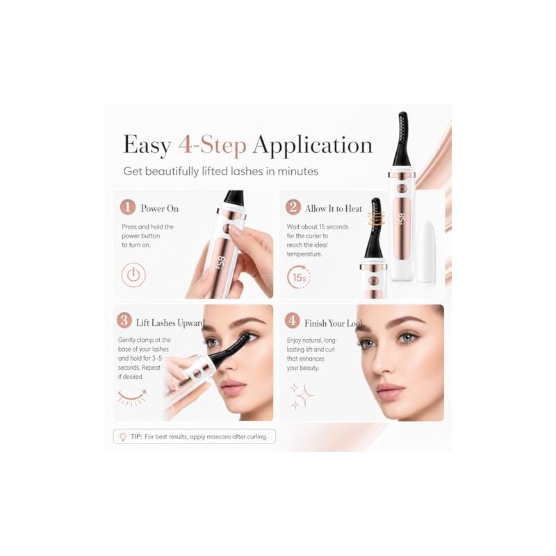 Heated Eyelash Curler for Women, USB Rechargeable Lash Curling Beauty