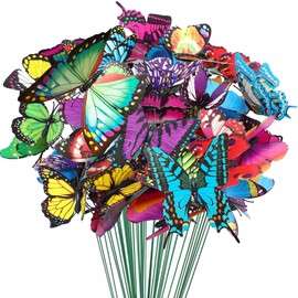Woohome Pack of 200 Garden Butterflies Decoration Set, 4 Size Butterfly Poles, Garden Ornaments, Garden Butterflies, Patio Ornaments on Sticks for Yard, Patio, Party Decorations