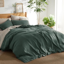 Bedsure Linen Duvet Cover King - Linen Cotton Blend Duvet Cover Set, Dark Forest Linen Duvet, 3 Pieces, 1 Duvet Cover 104 x 90 Inches and 2 Pillowcases, Comforter Sold Separately