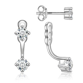 Moissanite Jacket Earrings for Women - Moissanite Earring 925 Sterling Silver Piercing Real Moissanite Diamond Hypoallergenic Jewelry Jacket Ear Studs for Women and Men (4.0mm / [0.3ct * 4])