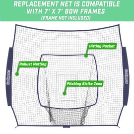 GoSports Team Tone Replacement 7 ft x 7 ft Baseball/Softball Net - Compatible with GoSports Brand 7 ft x 7 ft Baseball Net - Frame Not Included - Navy