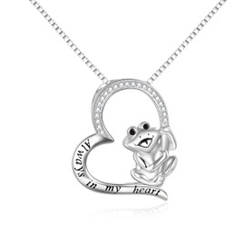 AXELUNA Frog Necklace for Women 925 Sterling Silver Frog Pendant with Heart Crystal Necklace Jewelry Gifts for women, Sterling Silver, sterling silver