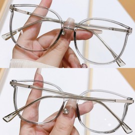 qinqilanqi-S Blaulichtfilter Brille Damen und Herren，ohne Sehstärke，Rund Anti Blaulicht Sonnenbrille，Superleichte Rahmen Brillenbeine aus Metall (Durch Grau)