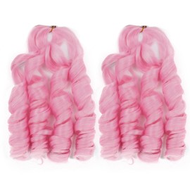20 Inch French Curl Braiding Hair Pink 2 Packs French Curls Braiding Hair Curly Braiding Hair French Curl Box Braids with Curly Ends French Braid in Hair Extensions (20 Inch,Pink,2Pc)