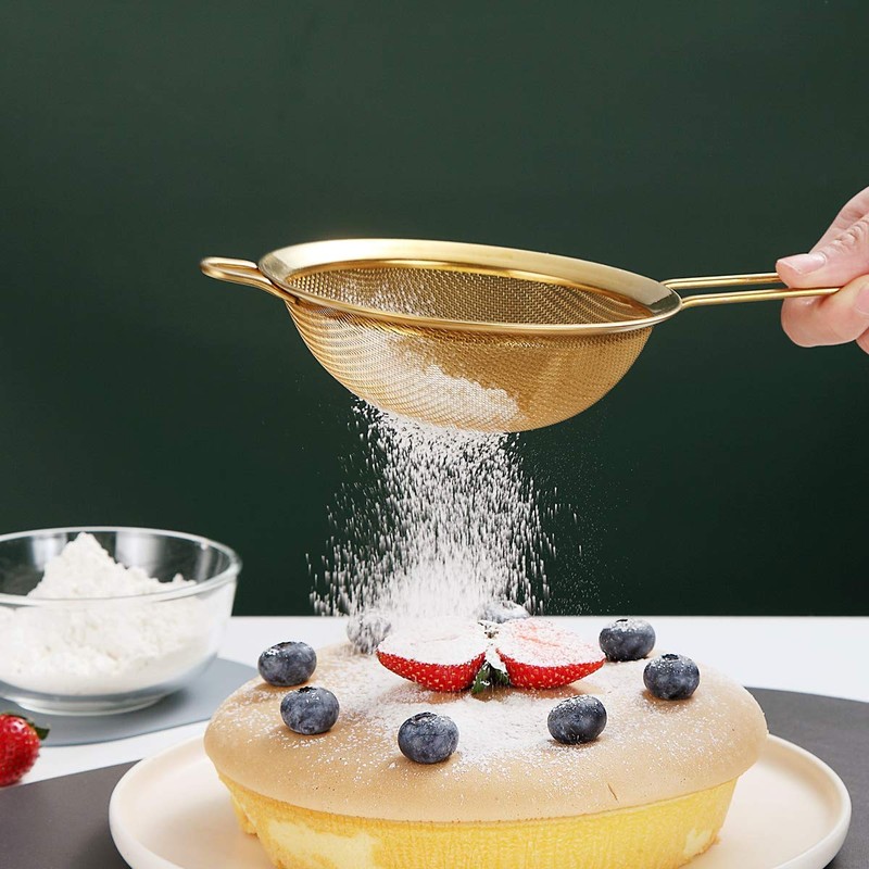 Kyraton Gold Fine Mesh Strainer 3 Pieces Set, Golden Flour