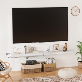 Heimlove Floating Shelves for Wall,White 32 Inch Floating Shelves Set of 2,Wall Mounted Wood Shelves for Bathroom Bedroom Living Room Kitchen Office,Hanging Shelf for Books Storage Room Decor