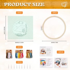 WYTNB 3 Packs Full Range of Embroidery Kits, DIY Embroidery Starter Kit with Bamboo Hoops, Embroidery Beginners Stitch Practice kit, Cross Stitch Starter Kits with Landscape Pattern