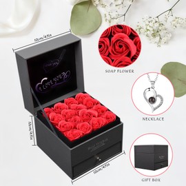 PatNlevs Artificial Rose Set with 16 Eternal Rose and Necklace for Women, Mothers, Wives - for Birthday, Valentine's Day, Mother's Day, Anniversary and Christmas (Red)