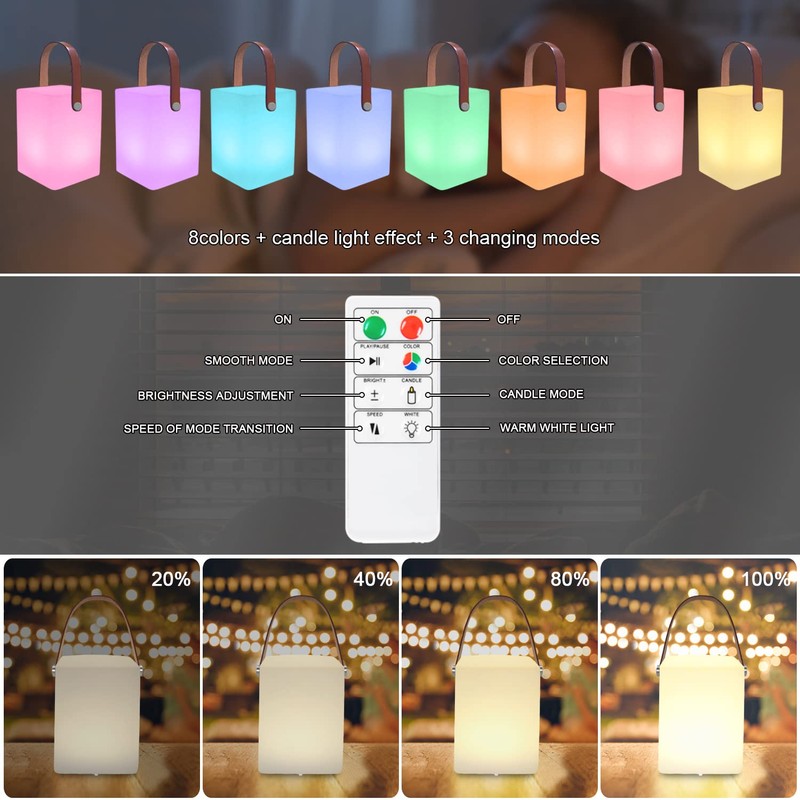 Outdoor Table Lamp with Remote Control, Warm White, 8 Colours,