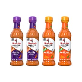 Nando's PERi-PERi Signature Hot Sauce Pack - Our Flavorful Medium Sauce and Garlic Sauce Bundle - Piri Piri Sauce Set 9.1oz Bottle (4 Pack)