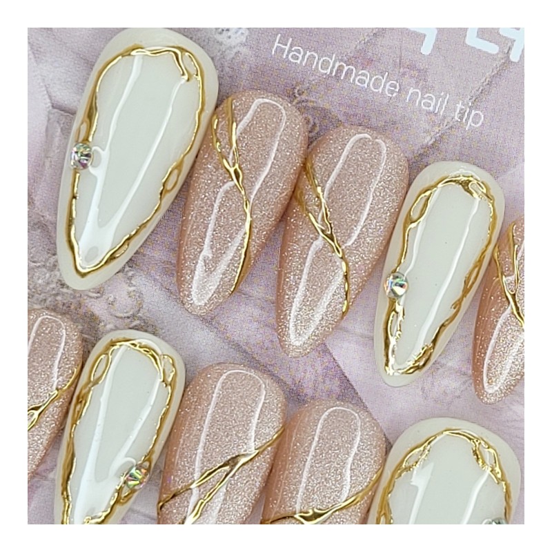 Gold Line Magnet Handmade Nail Tip Pedi Tip - Oval