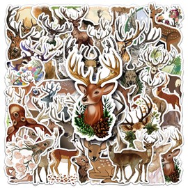 Deer Stickers Pack of 50 Vinyl Waterproof Stickers for Laptop Skateboard Motorcycle Computer Luggage Car Suitcase Scrapbook Phone Guitar Cute Cartoon Animals Stickers for Teenagers Adults