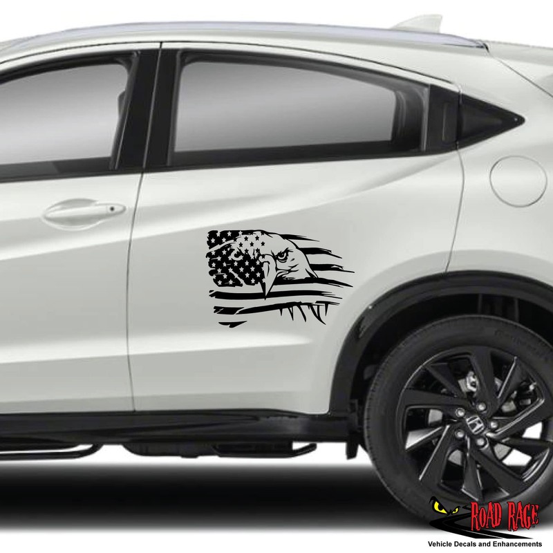 Bad Fish Custom Decals Patriotic Waving American Flag with Eagle