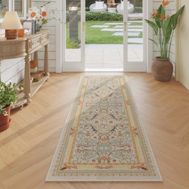 Vowkten Runner Rug for Kitchen Rug Non Slip 2'x6' Washable Rugs with Rubber Backing Soft Vintage Floral Botanical Carpet Runner for Kitchen, Laundry, Bedroom, Bathroom, Yellow